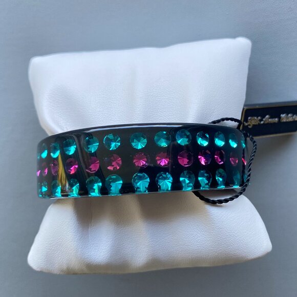 FAC Black Resin Teal Fuchsia Crystal Inlayed Bracelet - Picture 1 of 6